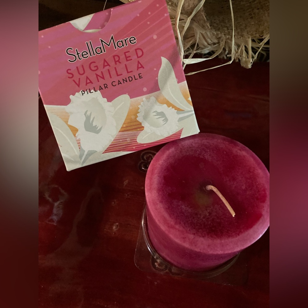 StellaMare Sugared Vanilla Pillar Candle. New in box